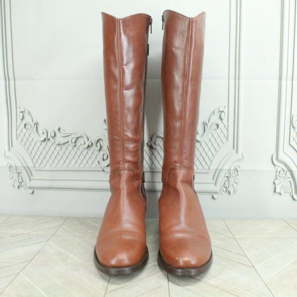 Milano Martignana Brown Leather Side Zipper Buckled Tall Riding Boots Size 9 - Picture 4 of 9